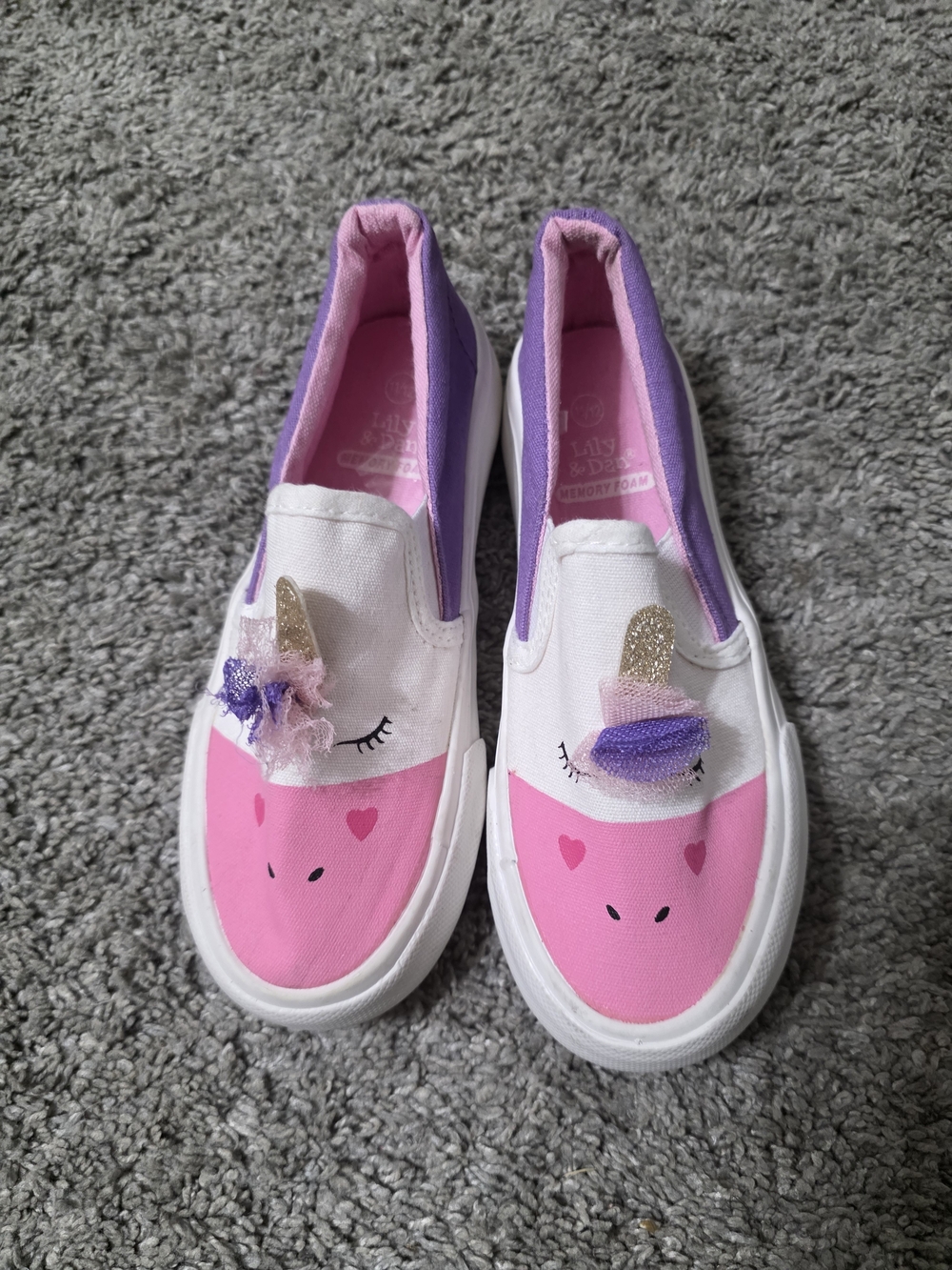 Girls Unicorn Slip-On Sneakers in Pink and Purple